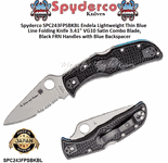 Spyderco SPC243FPSBKBL Endela Lightweight Thin Blue Line Folding Pocket Knife 3.41" VG10 Stainless Steel Satin Combo Blade, Black FRN Handles with Blue Backspacer  