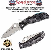 Spyderco SPC243FPSBKBL Endela Lightweight Thin Blue Line Folding Pocket Knife 3.41" VG10 Stainless Steel Satin Combo Blade, Black FRN Handles with Blue Backspacer  