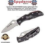 Spyderco SPC243FPSBKRD Endela Lightweight Thin Red Line Folding Knife 3.41" VG10 Satin Combo Blade, Black FRN Handles with Red Backspacer 