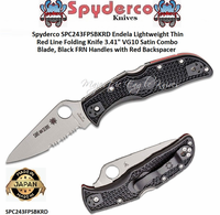 Spyderco SPC243FPSBKRD Endela Lightweight Thin Red Line Folding Knife 3.41" VG10 Satin Combo Blade, Black FRN Handles with Red Backspacer 