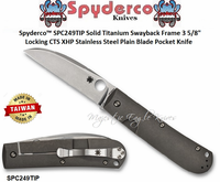 Spyderco SPC249TIP Swayback 3.53" CTS XHP Stainless Steel Stonewash Plain Blade, Titanium Handle Pocket Knife 