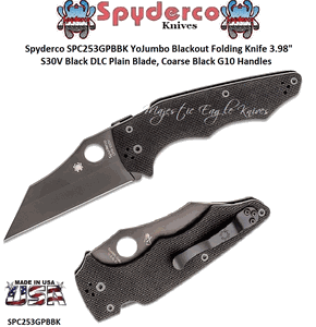 Spyderco SPC253GPBBK YoJumbo Blackout Folding Knife 3.98" S30V Stainless Steel Black DLC Plain Blade, Coarse Black G10 Handles