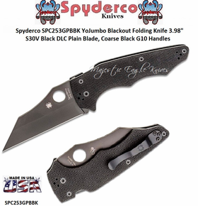 Spyderco SPC253GPBBK YoJumbo Blackout Folding Knife 3.98" S30V Stainless Steel Black DLC Plain Blade, Coarse Black G10 Handles Spyderco SPC253GPBBK YoJumbo Blackout Folding Knife 3.98" S30V Stainless Steel Black DLC Plain Blade, Coarse Black G10 Handles