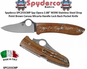 Spyderco SPC255CMP SpyOpera Folding Knife, 2.88″ M390 Satin Stainless Steel Plain Blade Plain Edge Brown Canvas Micarta Handles 