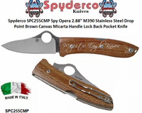 Spyderco SPC255CMP SpyOpera Folding Knife, 2.88″ M390 Satin Stainless Steel Plain Blade Plain Edge Brown Canvas Micarta Handles 