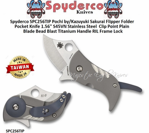 Spyderco SPC256TIP Pochi Knife Kazuyuki Sakurai Flipper Folder Pocket Knife 1.56" S45VN Stainless Steel Clip Point Plain Blade Bead Blast Titanium Handle RIL Frame Lock Spyderco SPC256TIP Pochi Knife Kazuyuki Sakurai Flipper Folder Pocket Knife 1.56" S45VN Stainless Steel Clip Point Plain Blade Bead Blast Titanium Handle RIL Frame Lock