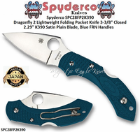 Spyderco SPC28FP2K390 Dragonfly 2 Lightweight Folding Pocket Knife 3-3/8" Closed 2-1/4" Bohler K390 Tool Steel Satin Plain Blade, Blue FRN Handles  