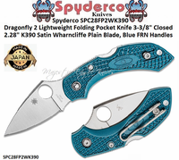 Spyderco SPC28FP2WK390 Dragonfly 2 Lightweight Folding Knife 3-3/8" Closed 2-1/4" Bohler K390 Tool Steel Satin Wharncliffe Plain Blade, Blue FRN Handles 