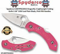 Spyderco SPC28FPPNS30V2 Dragonfly 2 LWT 2.28" FFG Satin Finish CPM-S30V Stainless Steel Blade Pink FRN Handle Pocket Knife