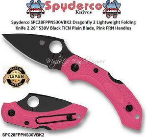 Spyderco SPC28FPPNS30VBK2 Dragonfly 2 Lightweight Folding Knife 2.28" S30V Stainless Steel Black TiCN Plain Blade, Pink FRN Handles