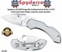 Spyderco SPC28P Dragonfly Folding Pocket Knife 2-5/16" VG10 Satin Plain Blade, Stainless Steel Handles 
