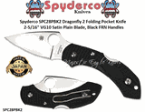Spyderco SPC28PBK2 Dragonfly 2 Folding Pocket Knife 2-5/16" VG10 Satin Plain Blade, Black FRN Handles 