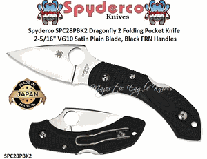 Spyderco SPC28PBK2 Dragonfly 2 Folding Pocket Knife 2-5/16" VG10 Satin Plain Blade, Black FRN Handles 