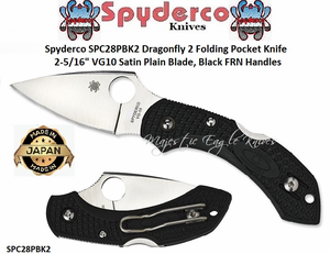 Spyderco SPC28PBK2 Dragonfly 2 Folding Pocket Knife 2-5/16" VG10 Satin Plain Blade, Black FRN Handles 
