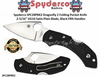Spyderco SPC28PBK2 Dragonfly 2 Folding Pocket Knife 2-5/16" VG10 Satin Plain Blade, Black FRN Handles 