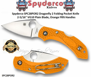 Spyderco SPC28POR2 Dragonfly 2 Folding Pocket Knife 2-5/16" VG10 Plain Blade, Orange FRN Handles