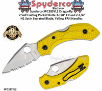 Spyderco SPC28SYL2 Dragonfly 2 Salt Folding Pocket Knife 3-1/8" Closed 2-1/4" H1 Ultra-Corrosion-Resistant Steel Satin Serrated Blade, Yellow FRN Handles 
