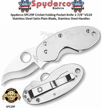 Spyderco SPC29P Cricket Folding Pocket Knife 1-7/8" VG10 Satin Plain Blade, Stainless Steel Handles 