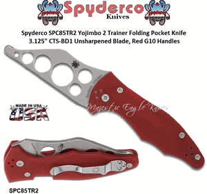 Spyderco SPC85TR2 Yojimbo 2 Trainer Folding Pocket Knife 3.125" CTS-BD1 Unsharpened Blade, Red G10 Handles