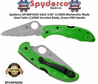  Spyderco SPC88FSGR2 Salt 2 Folding Pocket Knife 3" LC200N Serrated Blade, Green FRN Handles