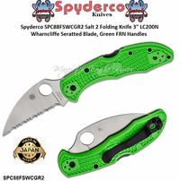 Spyderco SPC88FSWCGR2 Salt2 2.9" Wharncliffe Serrated Blade LC200N Green FRN Handle Pocket Knife