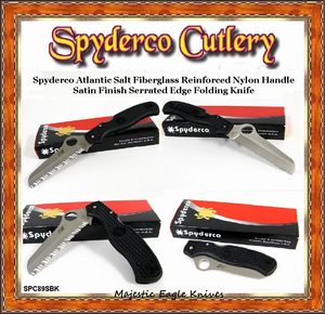 Spyderco SPC89SBK Black ATLANTIC SALT H-1 Serrated Blade Knife