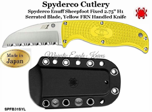 Spyderco SPFB31SYL Enuff Sheepfoot Fixed 2.75" H1 Stainless Steel Serrated Blade, Yellow FRN Handles Spyderco SPFB31SYL Enuff Sheepfoot Fixed 2.75" H1 Stainless Steel Serrated Blade, Yellow FRN Handles