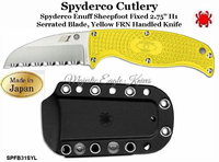 Spyderco SPFB31SYL Enuff Sheepfoot Fixed 2.75" H1 Stainless Steel Serrated Blade, Yellow FRN Handles  