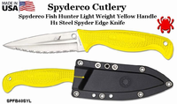 Spyderco SPFB40SYL Fish Hunter Salt Fixed 4.39" H1 Satin Stainless Steel Serrated Blade, Yellow FRN Handles, Polymer Sheath