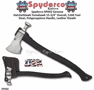 Spyderco SPH02 Genzow HatchetHawk Tomahawk 15-3/4" Overall, 5160 Tool Steel, Polypropylene Handle, Leather Sheath 