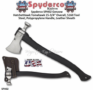 Spyderco SPH02 Genzow HatchetHawk Tomahawk 15-3/4" Overall, 5160 Tool Steel, Polypropylene Handle, Leather Sheath 
