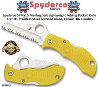 Spyderco SPMYLS Manbug Salt Lightweight Folding Pocket Knife 1.9" H1 Stainless Steel Serrated Blade, Yellow FRN Handles 