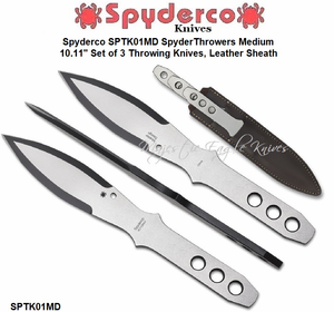 Spyderco SPTK01MD Spyder Throwers Medium 10-1/8" Set of 3 Throwing Knives, Leather Sheath Spyderco SPTK01MD Spyder Throwers Medium 10-1/8" Set of 3 Throwing Knives, Leather Sheath