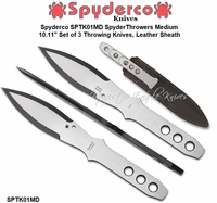 Spyderco SPTK01MD Spyder Throwers Medium 10-1/8" Set of 3 Throwing Knives, Leather Sheath 