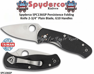 Spyderco Spyderco SPC136GP Persistence Folding Knife 2-3/4" Plain Blade, G10 Handles Spyderco Spyderco SPC136GP Persistence Folding Knife 2-3/4" Plain Blade, G10 Handles
