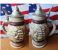 STEIN-AVON-HANDCRAFTED-IN-BRAZIL-1977-Sailing Ships Beer Stein Metal Top #443866 STEIN-AVON-HANDCRAFTED-IN-BRAZIL-1977-Sailing Ships Beer Stein Metal Top #443866