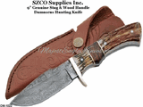 SZCO Supplies Inc. DM-1022 9" Genuine Stag Wood Handle Damascus Hunting Knife