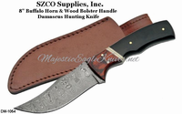 SZCO Supplies Inc. DM-1054 8" Buffalo Horn Wood Handle Damascus Hunting Knife