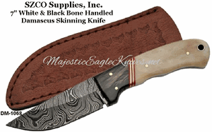 SZCO Supplies Inc. DM-1068 7" White Bone & Buffalo Horn Handle Damascus Hunting Knife