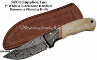 SZCO Supplies Inc. DM-1068 7" White Bone & Buffalo Horn Handle Damascus Hunting Knife