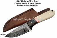 SZCO Supplies Inc. DM-1088 7" White Bone & Micarta Handle Damascus Hunting Knife