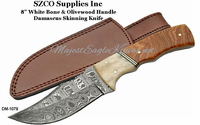 SZCO Supplies Inc DM-1079 8 Buffalo Horn Olivewood Handle Damascus Hunting Knife