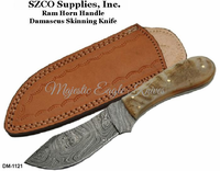 SZCO Supplies, Inc. DM-1121 9" Ram Horn Handle Damascus Skinning Knife