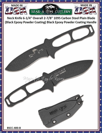 The Bear & Son BSCCC-400-B Constant Companion Neck Knife Blade Length 2 7/8" Overall Length: 6" Blade Type: Recurve Drop Point Blade Sheath: High quality Kydex, Black The Bear & Son BSCCC-400-B Constant Companion Neck Knife Blade Length 2 7/8" Overall Length: 6" Blade Type: Recurve Drop Point Blade Sheath: High quality Kydex, Black