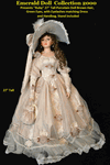 The Emerald Doll Collection 2000 Presents "Ruby" 27" Tall Porcelain Doll Brown Hair, Green Eyes, with Eyelashes matching Dress and Handbag. Stand included