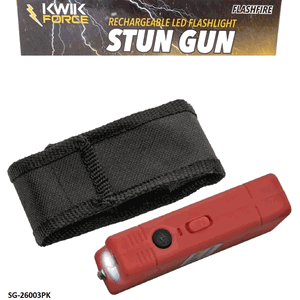 The Kwik Force� SG-26003PK Pink Flashfire Ultra Bright LED Flashlight has a Built-in �8,000,000 VOLTS Stun Gun, 6" Overall 0.35lbs Charger & Holster Included