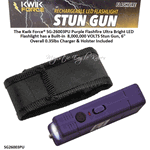 The Kwik Force� SG-26003PU Purple Flashfire Ultra Bright LED Flashlight has a Built-in �8,000,000 VOLTS Stun Gun, 6" Overall 0.35lbs Charger & Holster Included