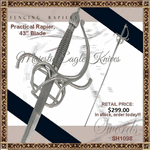Paul Chen/Hanwei SH1098 The Renaissance-Style Practical Button-Tipped Rapier, 43" High-Carbon Steel Blade by Paul Chen/Hanwei