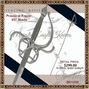 Paul Chen/Hanwei SH1098 The Renaissance-Style Practical Button-Tipped Rapier, 43" High-Carbon Steel Blade by Paul Chen/Hanwei