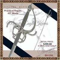 Paul Chen/Hanwei SH1098 The Renaissance-Style Practical Button-Tipped Rapier, 43" High-Carbon Steel Blade by Paul Chen/Hanwei Paul Chen/Hanwei SH1098 The Renaissance-Style Practical Button-Tipped Rapier, 43" High-Carbon Steel Blade by Paul Chen/Hanwei